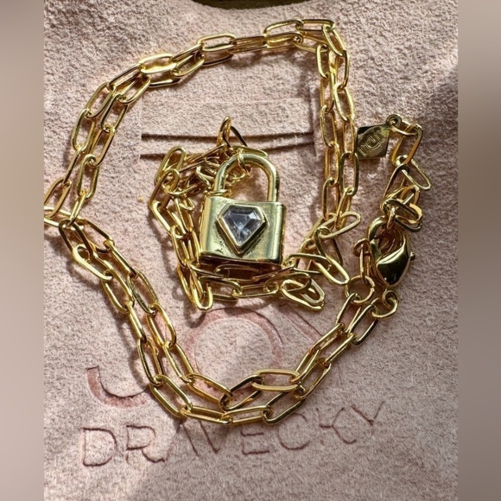 Joy Dravecky Indio Padlock Mystic Quartz Gold Necklace EUC
